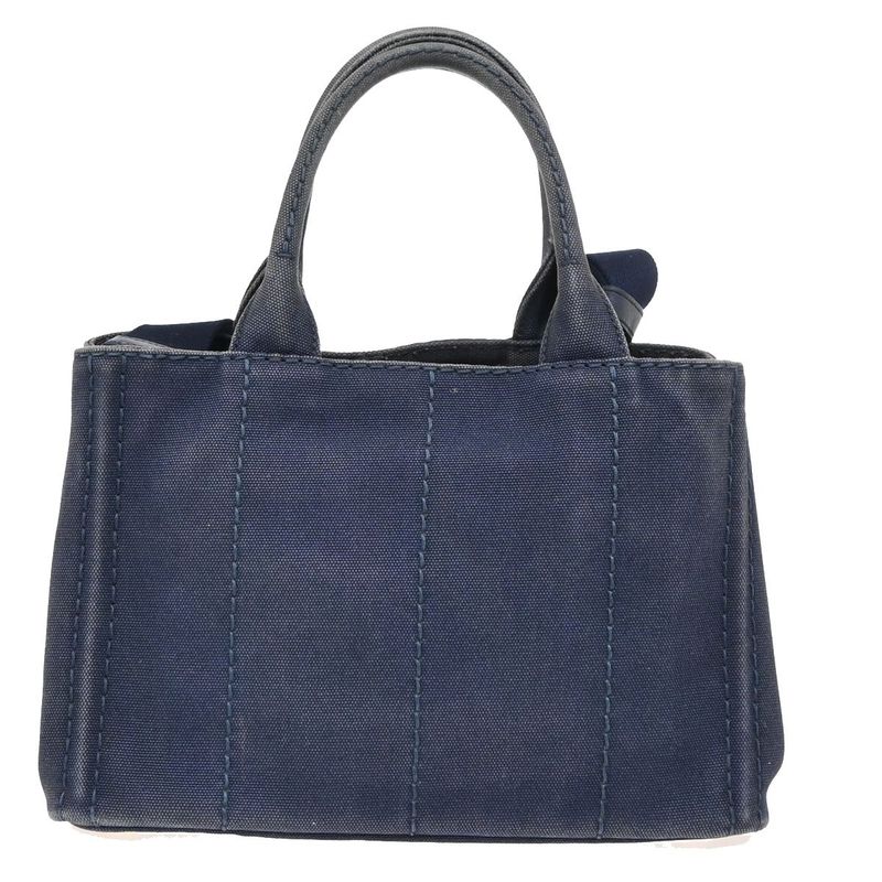 Prada Canapa 2WAY Shoulder Handbag Canvas Blue 86ka843