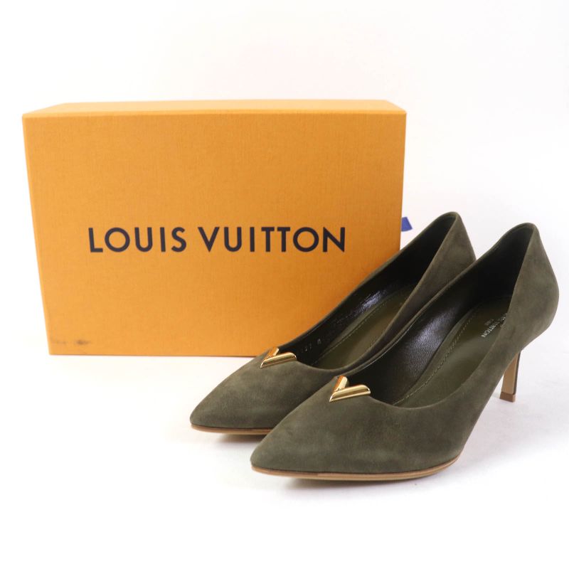Louis Vuitton Heartbreaker Line Suede Pumps Khaki Gold Hardware 37 With Box