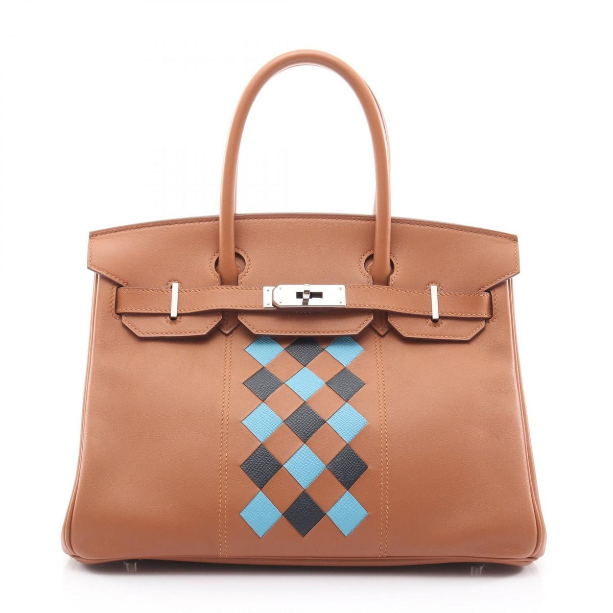 Hermes Handbag Birkin 30 Tresage Gold Bleu D'honoru Leather