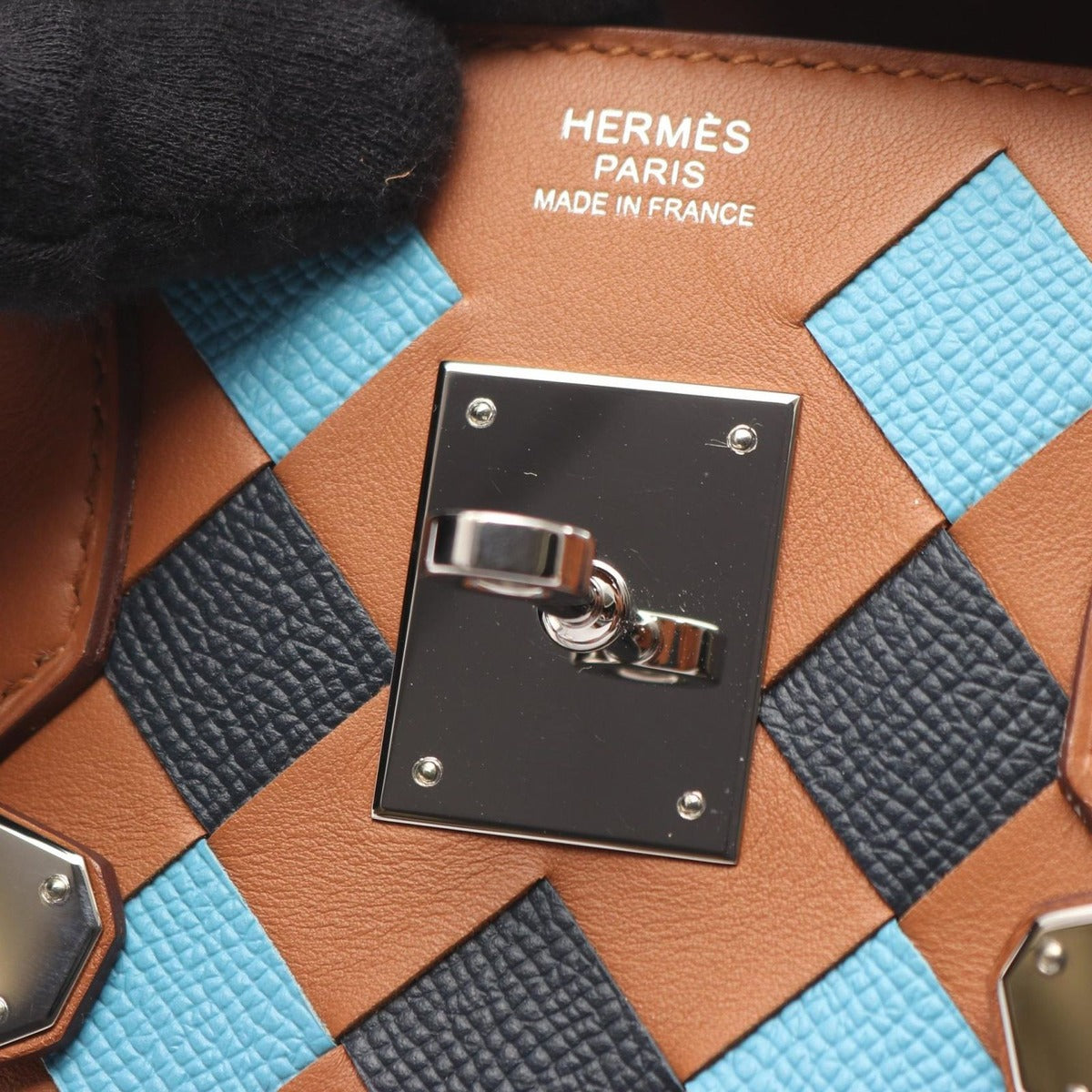 Hermes Handbag Birkin 30 Tresage Gold Bleu D'honoru Leather — view 9