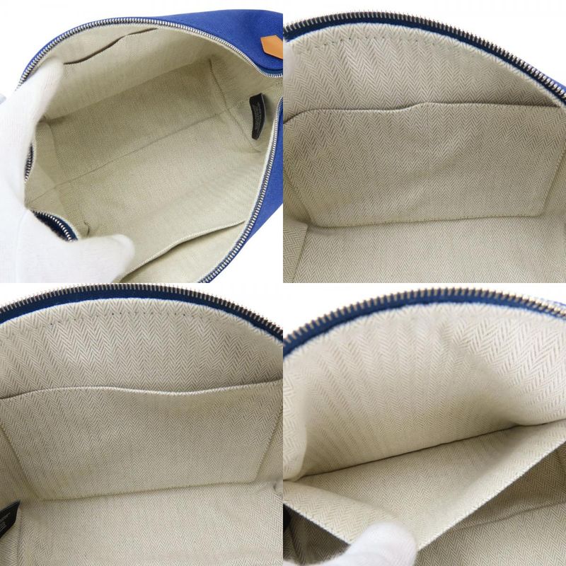 Hermes Pouch Bride-a-black PM Cotton Navy Green Silver Hardware Everyday Use