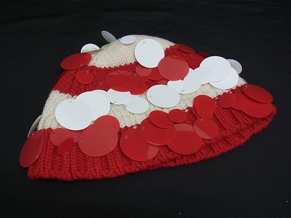 Boutique Prada Knit Hat Women's Red And Ivory Fl7585