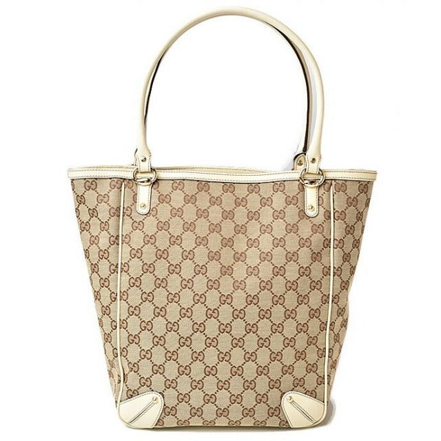 Gucci Shopping Bag Tote Canvas GG Brown Beige Off White