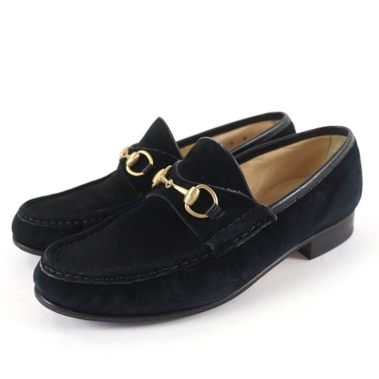 Gucci Vintage Horsebit Suede Leather Loafers Black Gold 6
