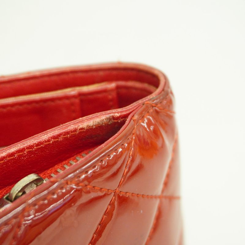 Chanel Wallet Matelasse Brilliant Patent Leather Red Silver Hardware Women