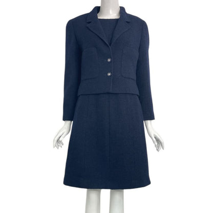 Chanel 96P Coco Button Setup Jacket Dress Wool Navy Size 40