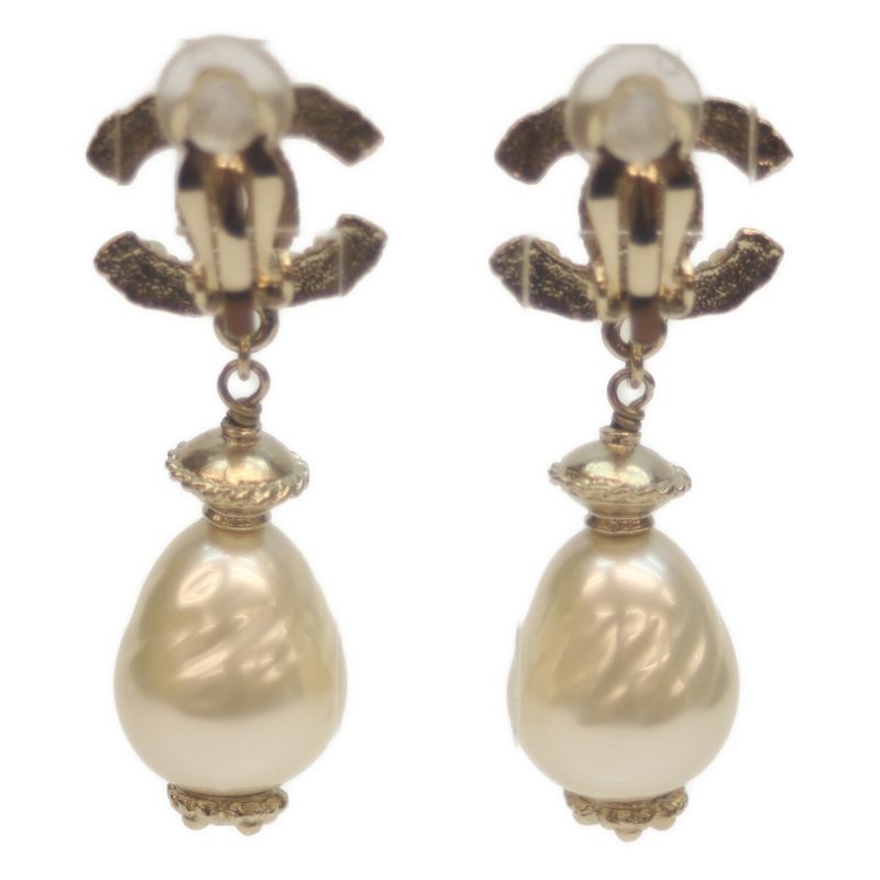Chanel A11C GP Swing Pearl Coco Mark Earrings 90 Gold Faux Pearl Baroque Pearl
