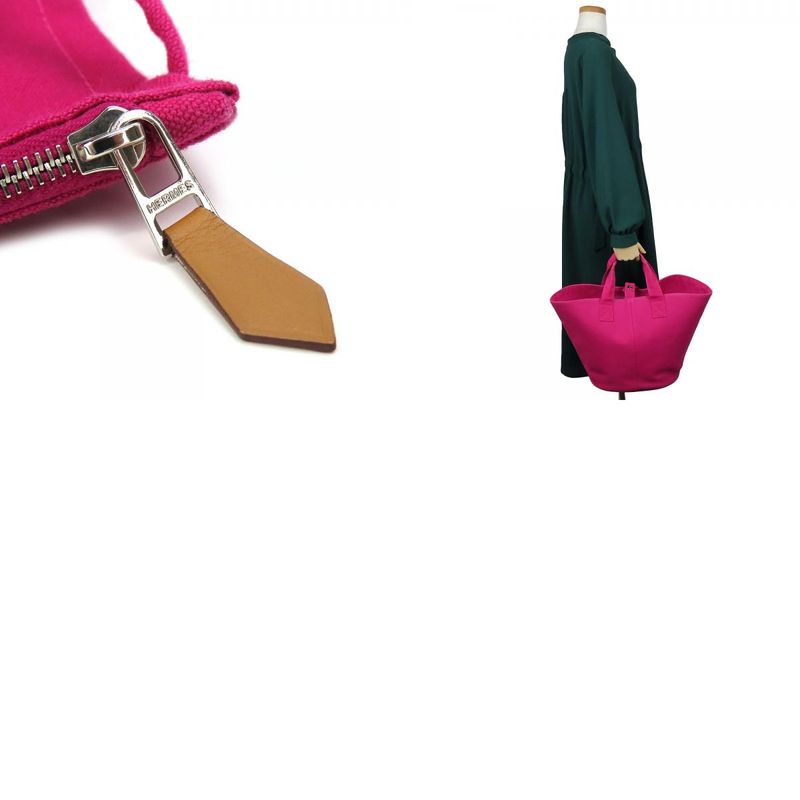 Hermes Tote Bag Panied Plage MM Canvas Hot Pink Silver Hardware With Pouch