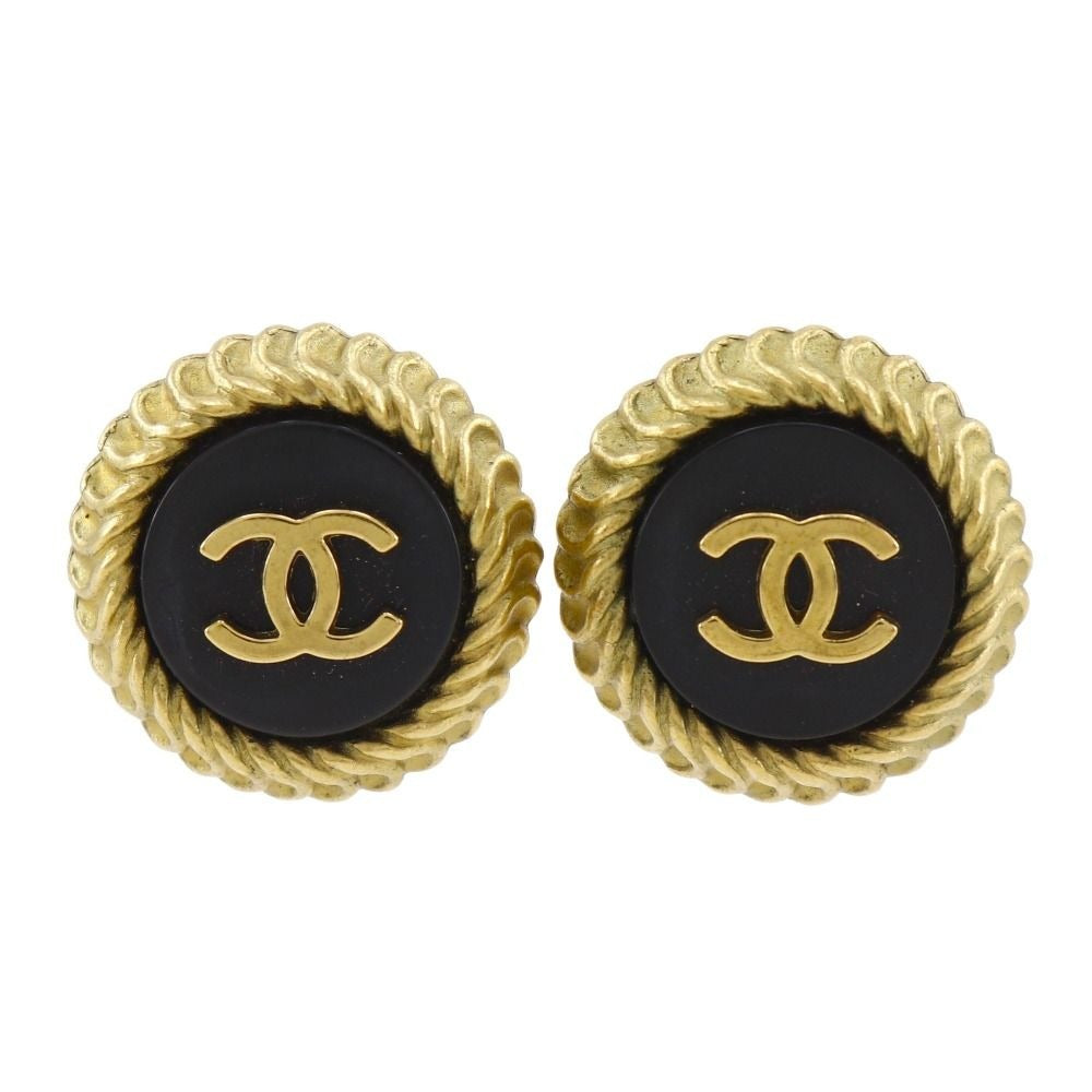 Chanel CC Logo Vintage Gold Plated Black 95C Earrings