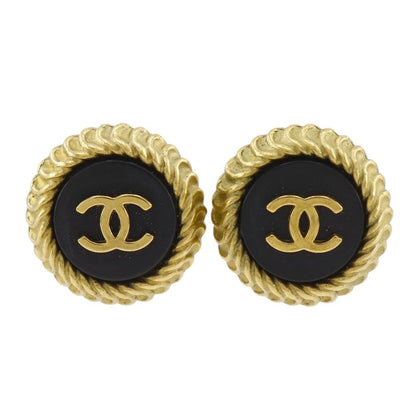 Chanel CC Logo Vintage Gold Plated Black 95C Earrings