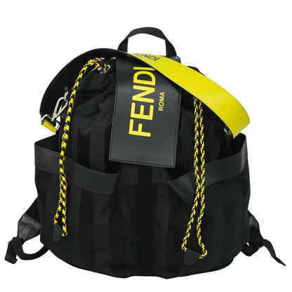 Fendi Strike Pecan 2-Way Backpack Shoulder Bag Nylon Leather Black