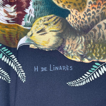 Hermes Scarf Carre 90 Gibiers Henri de Linares Hunting Birds and Beasts Brown — view 6