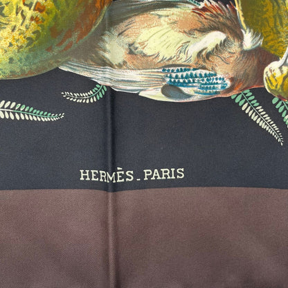 Hermes Scarf Carre 90 Gibiers Henri de Linares Hunting Birds and Beasts Brown — view 7