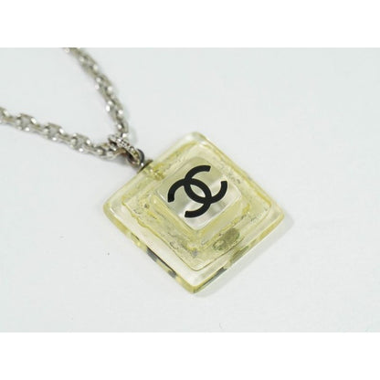 Chanel Coco Mark Necklace Pendant Plastic Metal Silver Hardware Clear — view 4