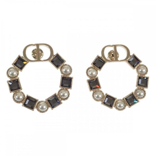 Christian Dior Petit CD E1858 Ptccy Earrings Metal Black Crystal Gold