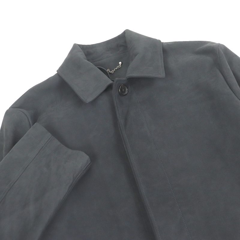 Louis Vuitton Sheepskin Fly Front Suede Leather Stencil Collar Coat Gray 46