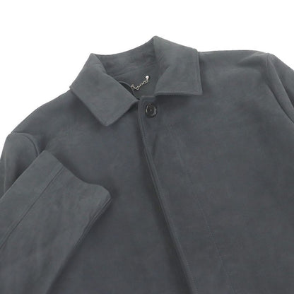 Louis Vuitton Sheepskin Fly Front Suede Leather Stencil Collar Coat Gray 46