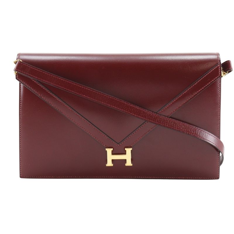 Hermes Liddy 2WAY Clutch Vintage Box Calf Bordeaux 00K Ladies Shoulder Bag