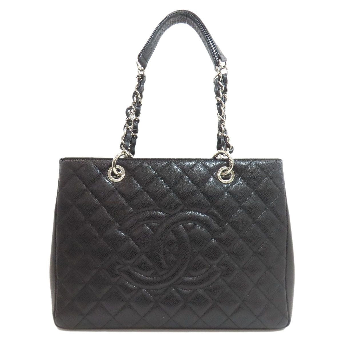 Chanel Quilted Silver Tote Grained Calfskin