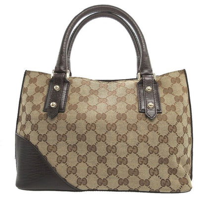 Gucci 137475 Sherry GG Canvas Leather Beige Brown Handbag 1789 Gucci
