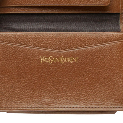 Saint Laurent YSL Logo Card Case Pass Case Brown Leather Men's Saint Laurent