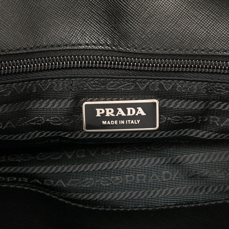 Prada Triangle Logo Plate Tote Shoulder Bag 2WAY Va0610 Black Nylon Leather