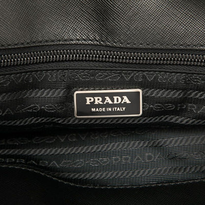 Prada Triangle Logo Plate Tote Shoulder Bag 2WAY Va0610 Black Nylon Leather