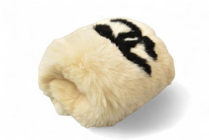 Chanel Bangle Lapin Rabbit Fur Chanel Coco Mark Fur Cufflinks Bracelet Wristband