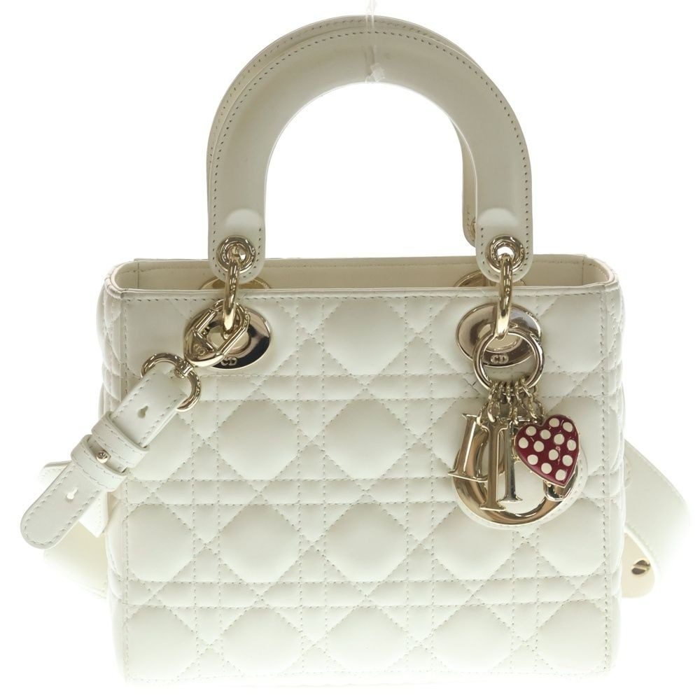 Dior Monsieur Lady Small 2-Way Mini Tote Shoulder Bag Ivory White Leather Gold