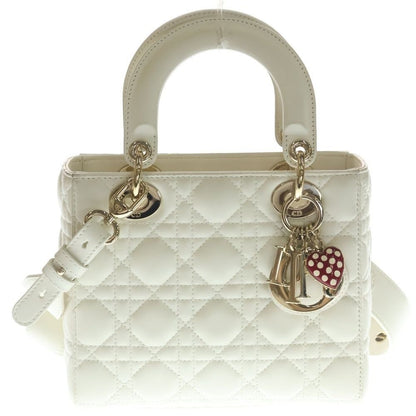 Dior Monsieur Lady Small 2-Way Mini Tote Shoulder Bag Ivory White Leather Gold