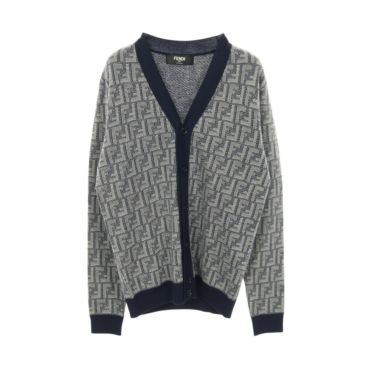Fendi Cardigan FF Logo Navy Wool