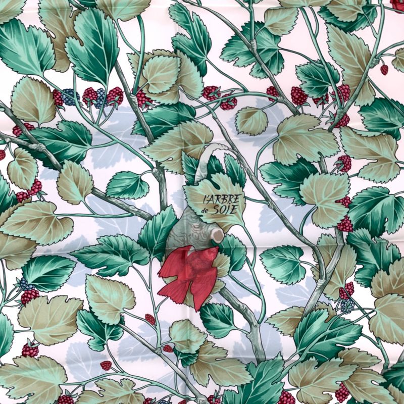 Hermes Scarf Carre 90 L'arbre De Soie Silk Tree Mulberry Tree And Silkworms Blue