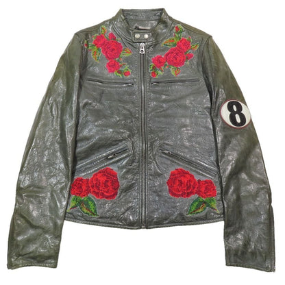 Dolce & Gabbana Single Rider Leather Jacket Zip Up 46 Moss Green