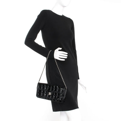 Chanel Patent Leather East West Chocolate Bar Flap Bag Black Purse