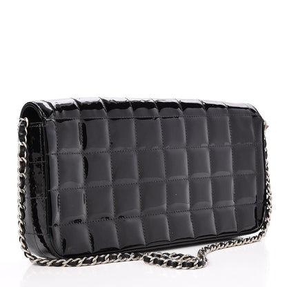 Chanel Patent Leather East West Chocolate Bar Flap Bag Black Purse