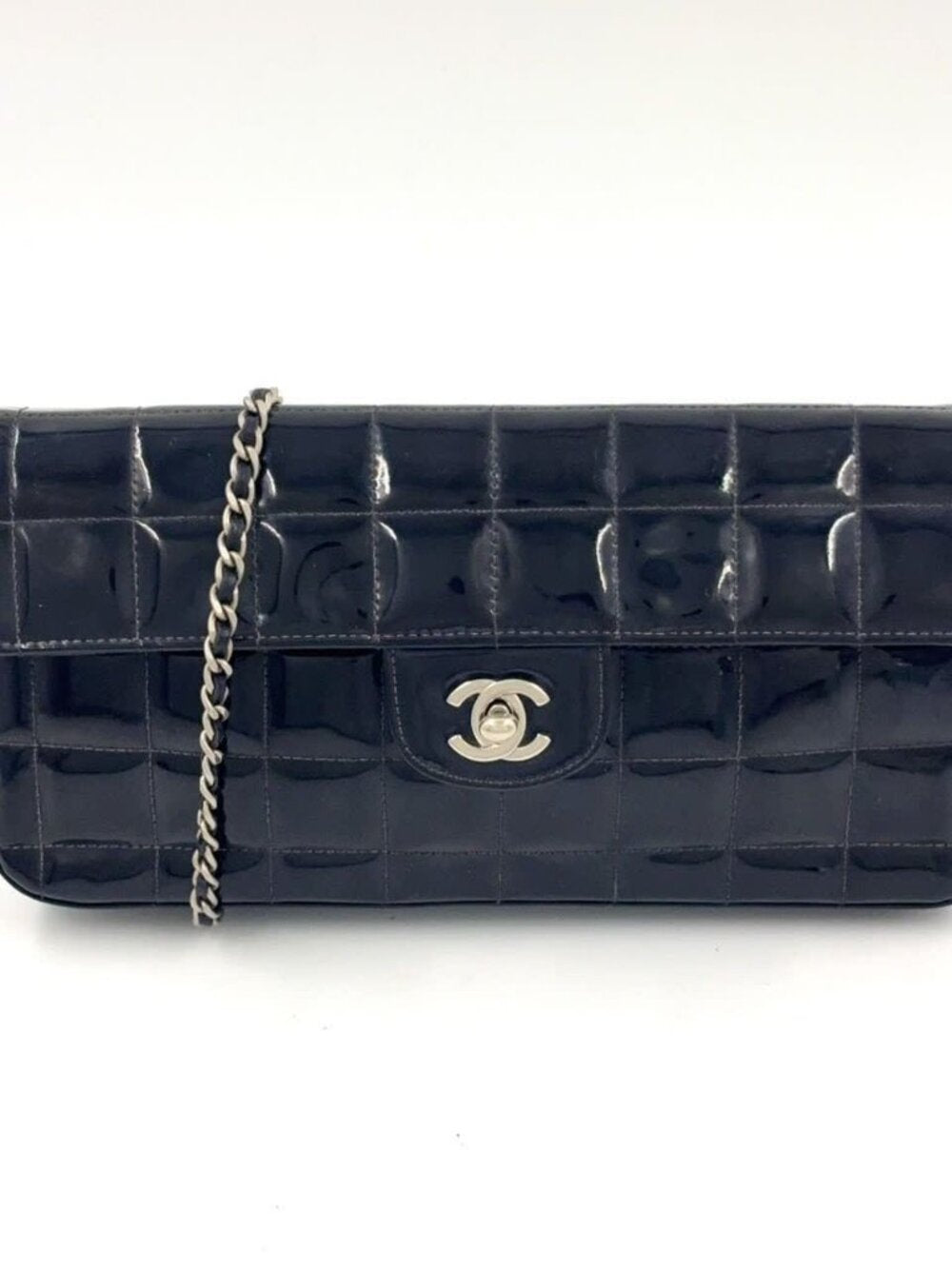 Chanel Patent Leather East West Chocolate Bar Flap Bag Black Purse