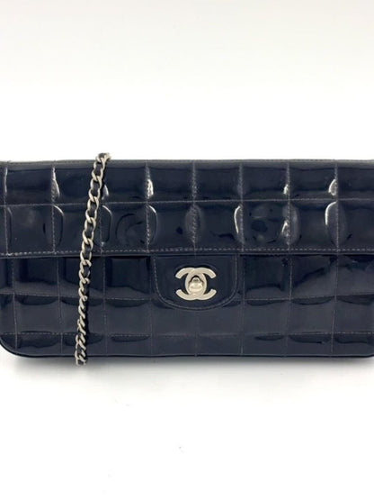 Chanel Patent Leather East West Chocolate Bar Flap Bag Black Purse