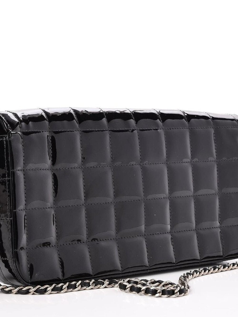 Chanel Patent Leather East West Chocolate Bar Flap Bag Black Purse