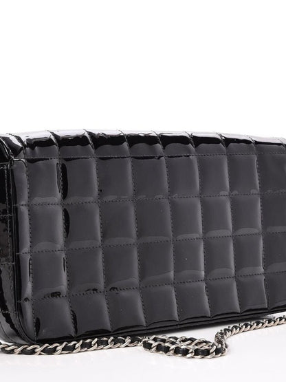 Chanel Patent Leather East West Chocolate Bar Flap Bag Black Purse