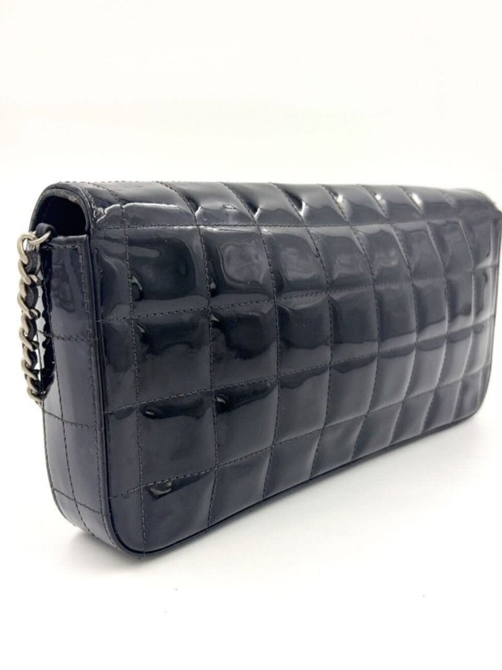 Chanel Patent Leather East West Chocolate Bar Flap Bag Black Purse