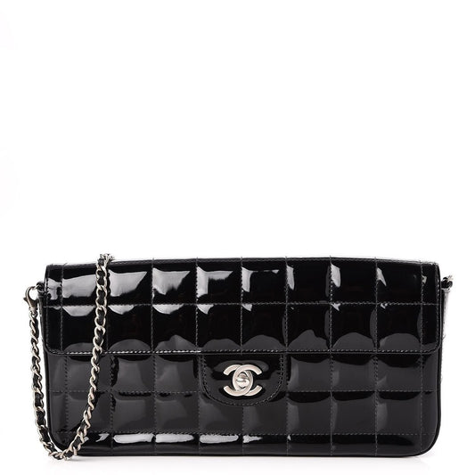 Chanel Patent Leather East West Chocolate Bar Flap Bag Black Purse