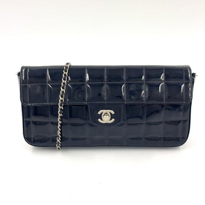 Chanel Patent Leather East West Chocolate Bar Flap Bag Black Purse — view 3