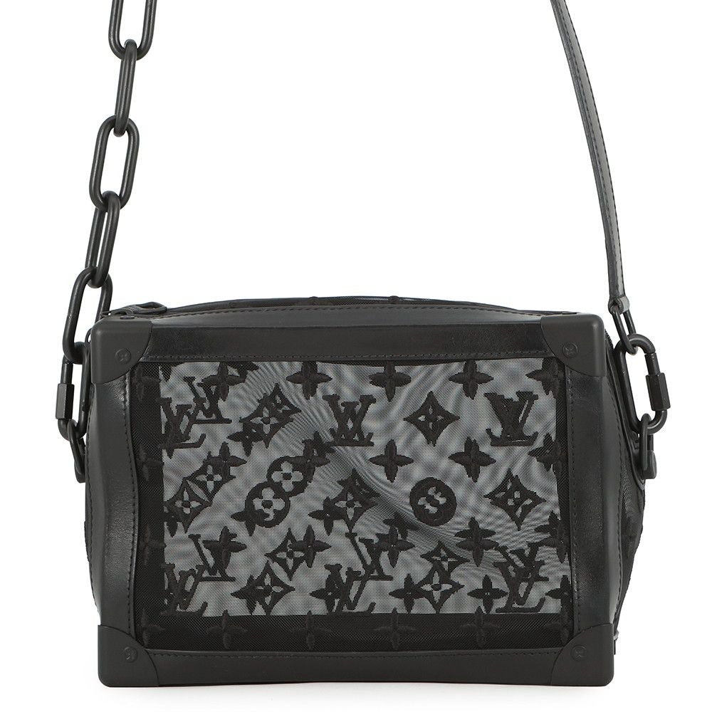 Louis Vuitton Shoulder Bag Monogram Mesh Leather Soft Trunk Embroidery Black