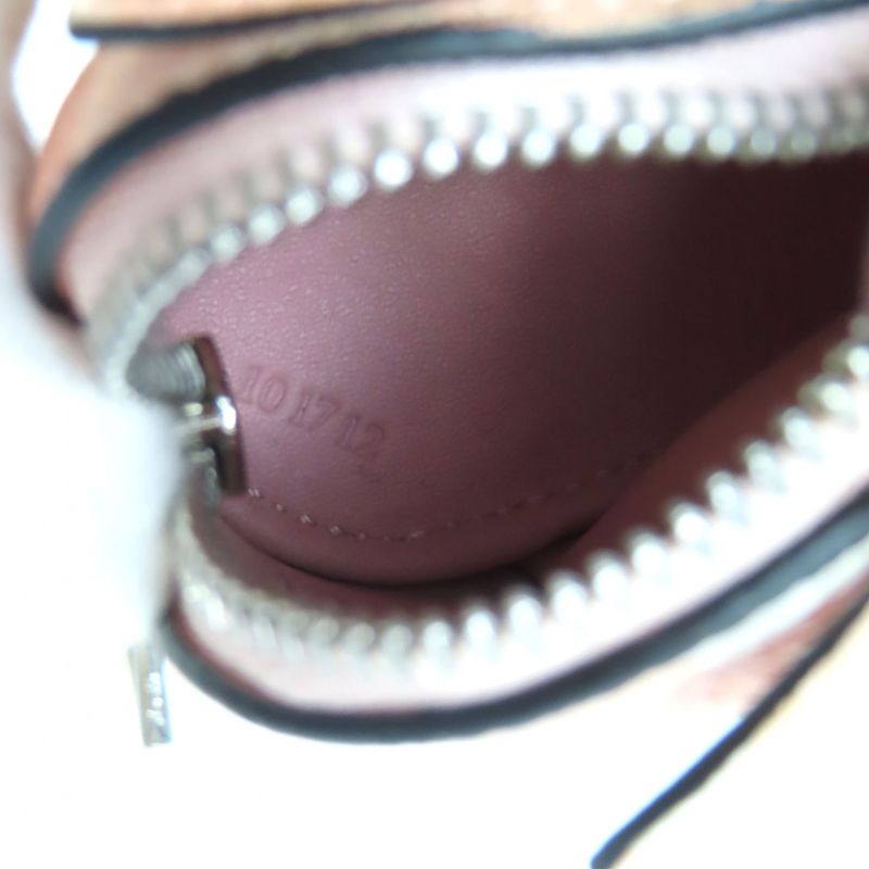 LOEWE Gingham Check Rabbit Charm Leather Coin Case Pink White Silver Hardware