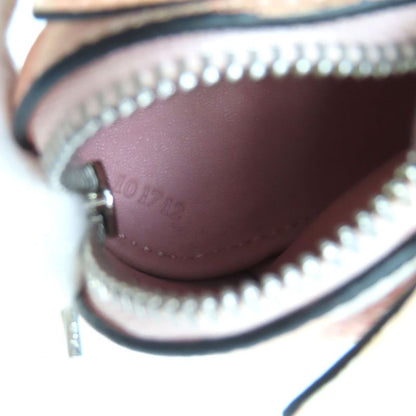 LOEWE Gingham Check Rabbit Charm Leather Coin Case Pink White Silver Hardware