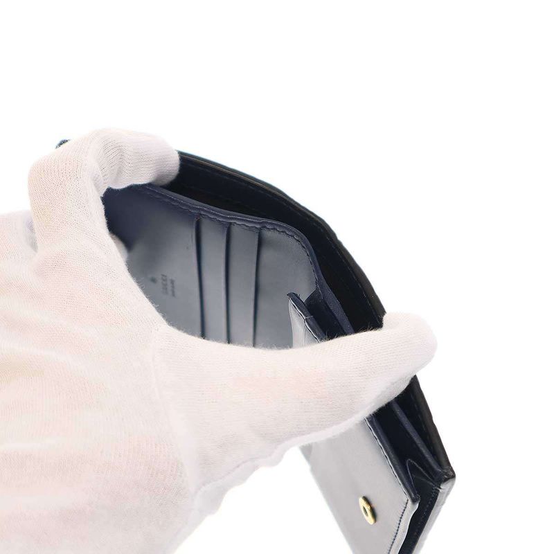 Gucci Striped Leather Compact Wallet 410120 Navy