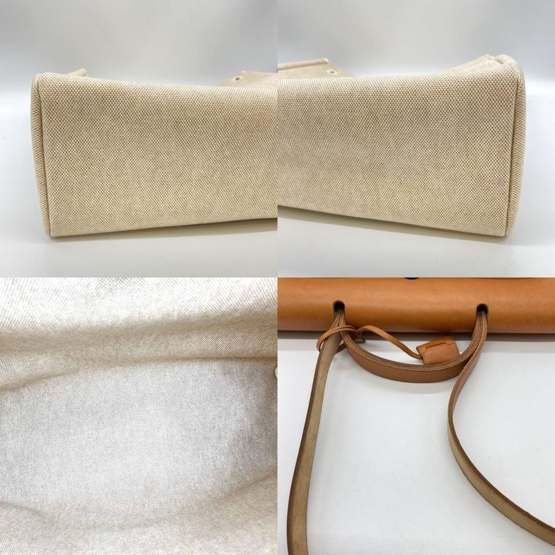 Hermes Herbag GM Canvas 2WAY With Attachable Key Shoulder Bag Ivory Ladies