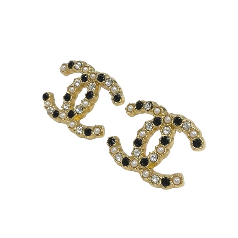 Chanel Earrings Coco Mark Rhinestone Pearl Gold