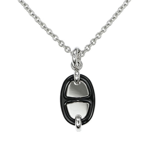 Hermes Necklace Mini Maillon PM Black Silver-color Chaine D'ancre