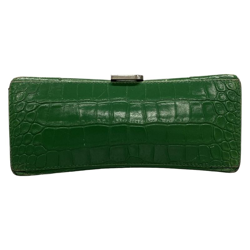 Balenciaga Handbag Hourglass Top Handle Small 593546 Green Shape Pressed Leather